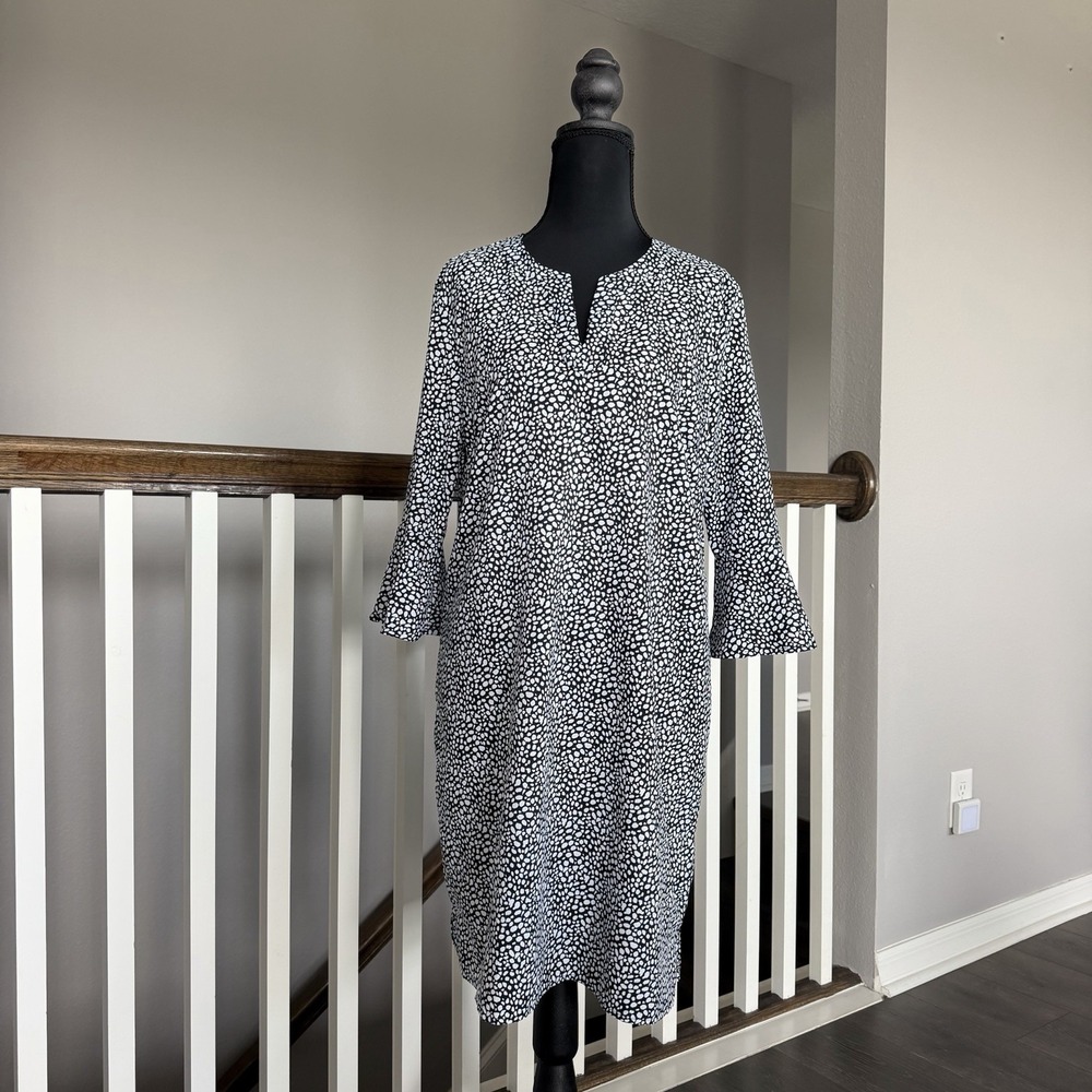 Coolibar UPF 50+‎ Tunic Dress Womens M Beach Tropical Resortwear Black White